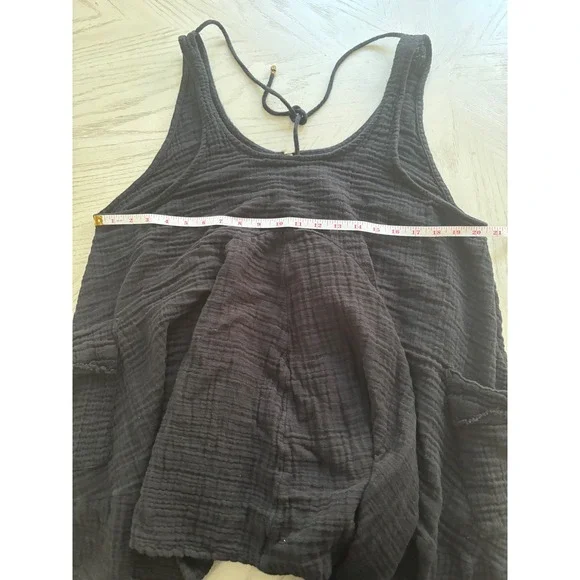 Free People Black Double Gauze 100% Cotton Oversized Tank Top with Pockets XS - Picture 8 of 9